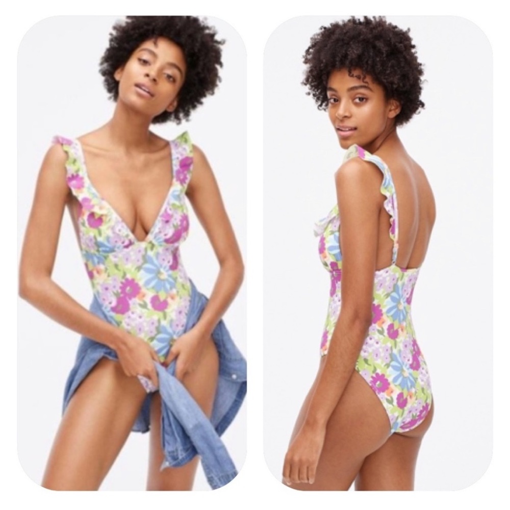 J.Crew ruffle plunge v neck one piece NWT